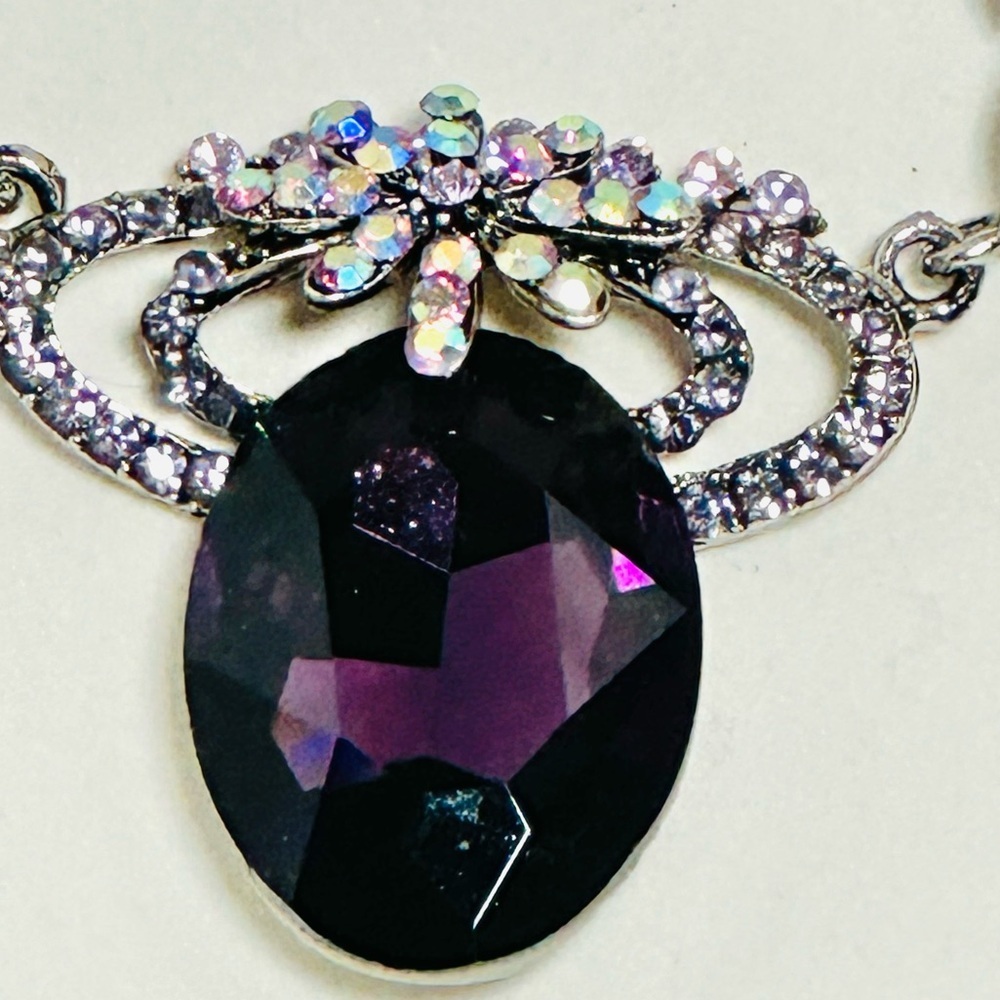 SP SOPHIA COLLECTION Purple and Silver Necklace Set pierced earrings new 2010 - Picture 4 of 13
